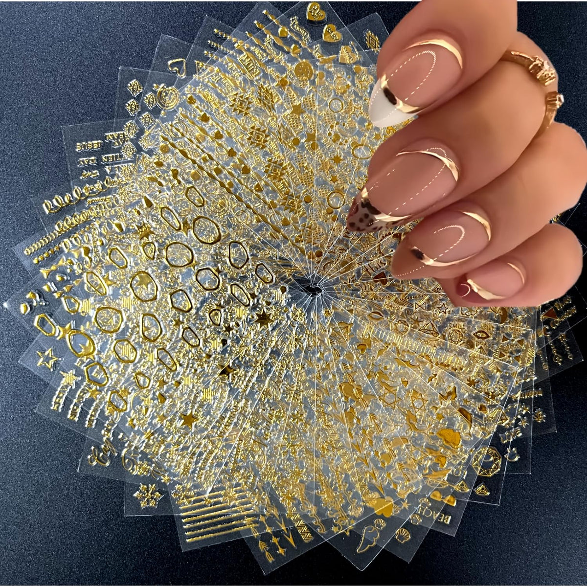 SPLOCUDU 30 sheets gold nail art stickers featuring various designs