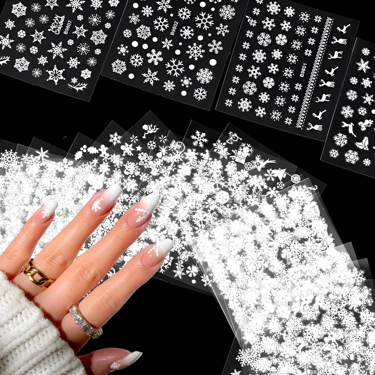 SPLOCUDU Christmas Nail Art Stickers featuring snowflakes and Santa designs