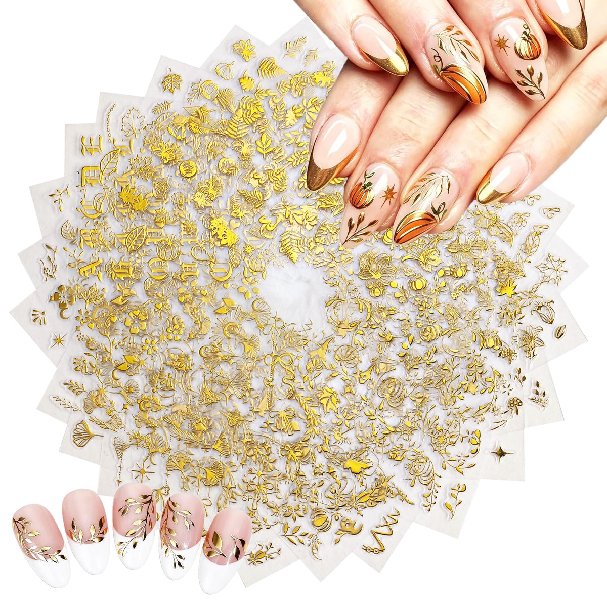 SPLOCUDU Fall Nail Art Stickers featuring gold maple leaf designs
