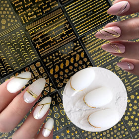 SPLOCUDU gold nail stickers displayed on a table with nail polish