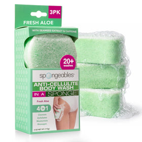 Spongeables Anti Cellulite Body Wash Sponge front view, Fresh Aloe