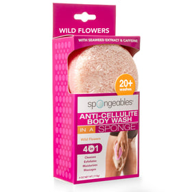 Spongeables Anti Cellulite Body Wash Sponge front view, Wild Flower