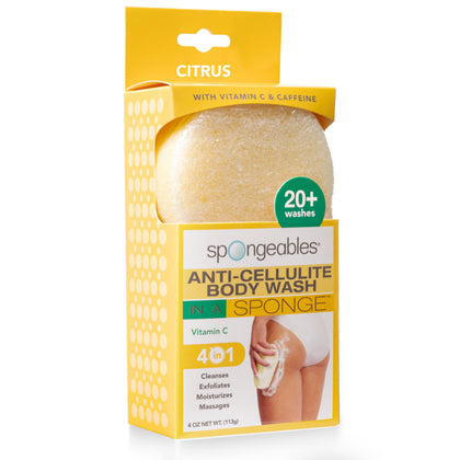 Spongeables Anti Cellulite Body Wash Sponge front view with citrus scent