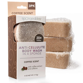 Spongeables Anti Cellulite Body Wash Sponge front view with coffee scent