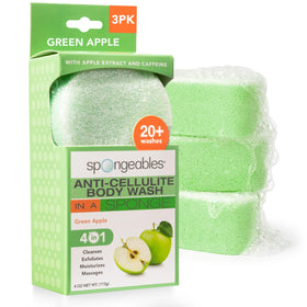 Spongeables Anti Cellulite Body Wash Sponge in apple scent, front view