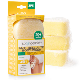 Spongeables Anti Cellulite Body Wash Sponge in citrus scent, front view