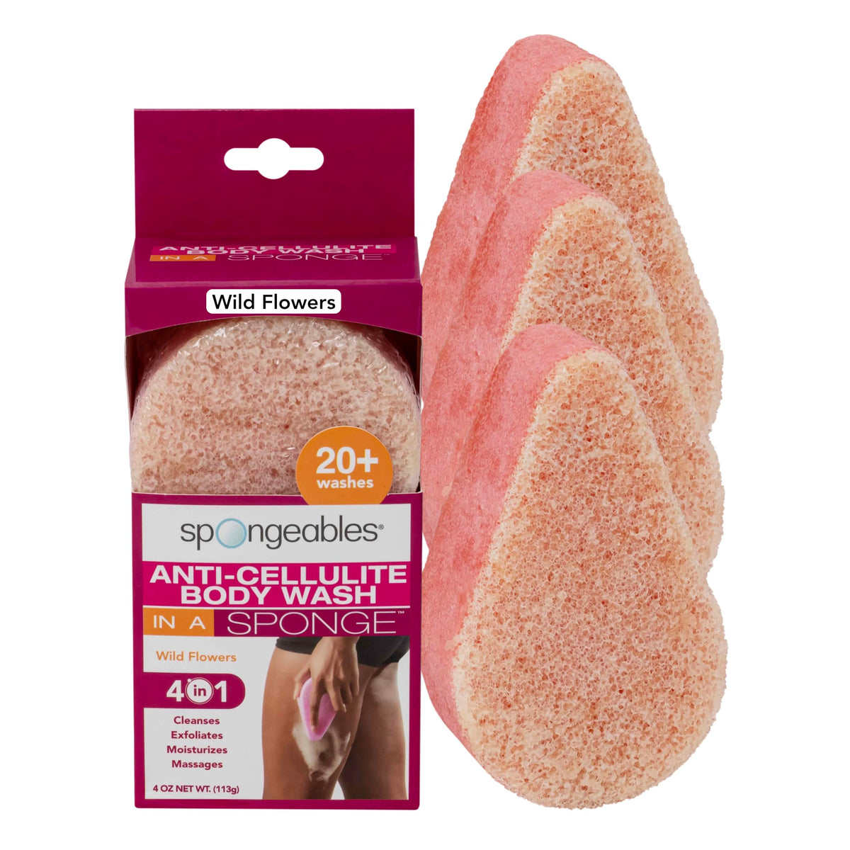Spongeables Anti Cellulite Body Wash Sponge in Wild Flower, front view