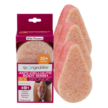 Spongeables Anti Cellulite Body Wash Sponge in Wild Flower, front view