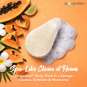 Spongeables Anti Cellulite Body Wash Sponge showing dual-textured design
