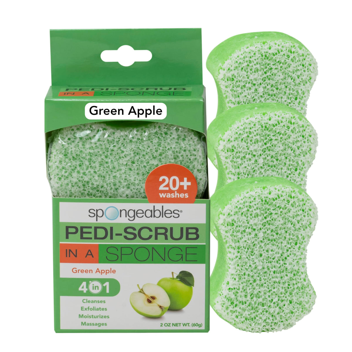 Spongeables Pedi Scrub Foot Exfoliating Sponge 3 Count in green apple scent