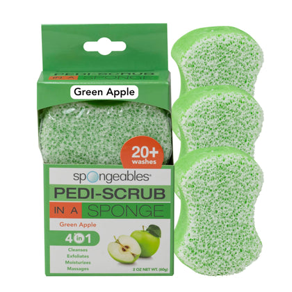Spongeables Pedi Scrub Foot Exfoliating Sponge 3 Count in green apple scent