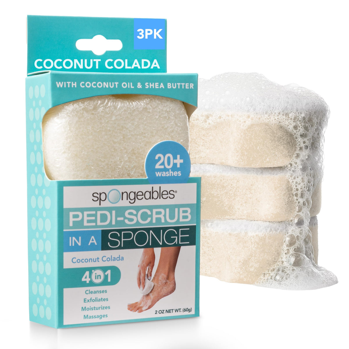 Spongeables Pedi Scrub Foot Exfoliating Sponge Coconut Colada front view