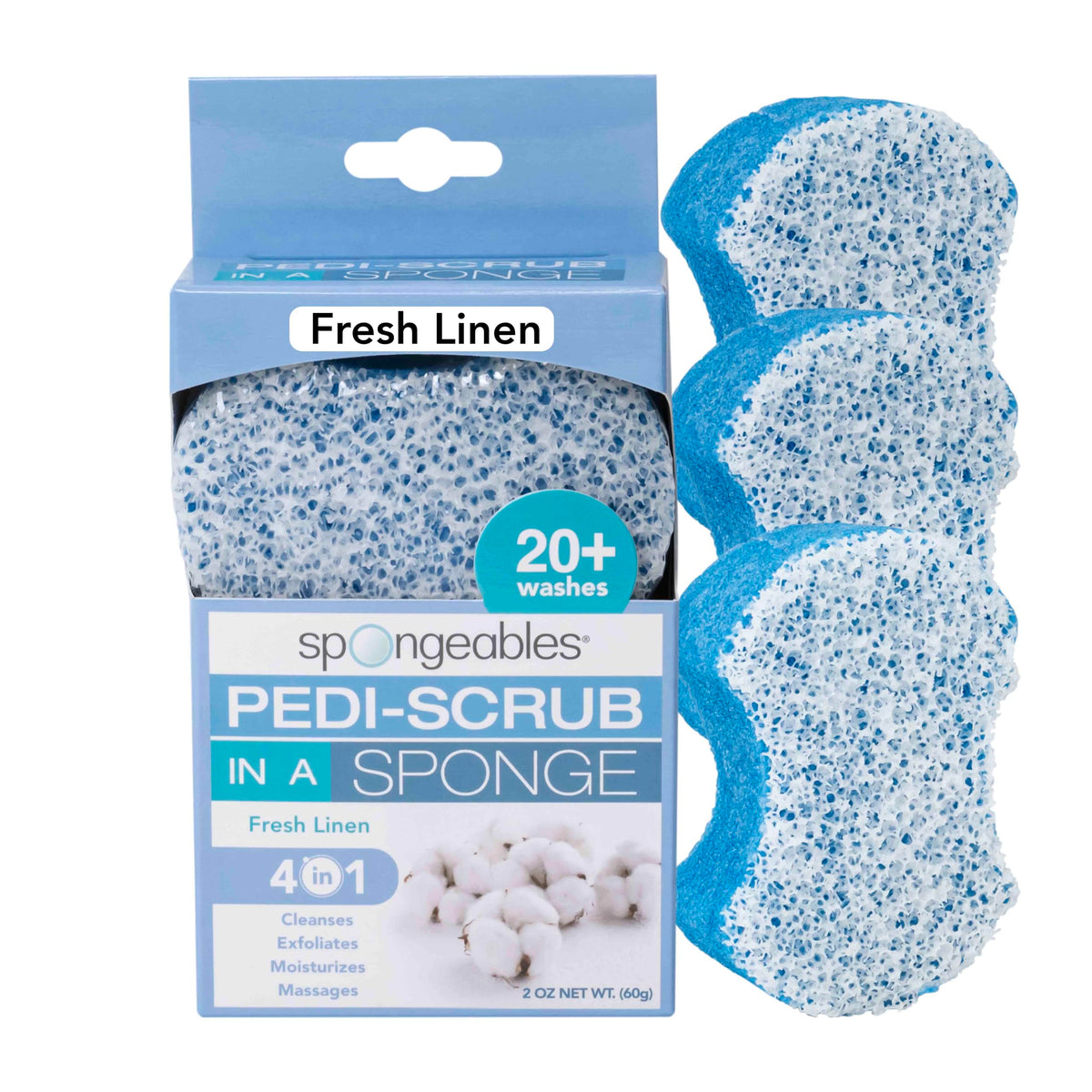 Spongeables Pedi Scrub Foot Exfoliating Sponge Fresh Linen front view