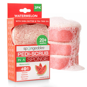 Spongeables Pedi Scrub Foot Exfoliating Sponge front view, Watermelon scent