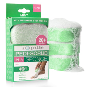 Spongeables Pedi Scrub Foot Exfoliating Sponge front view with peppermint scent