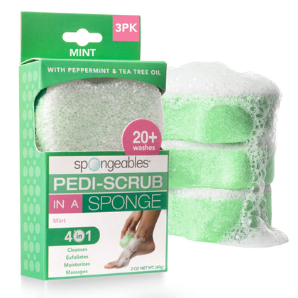 Spongeables Pedi Scrub Foot Exfoliating Sponge front view with peppermint scent
