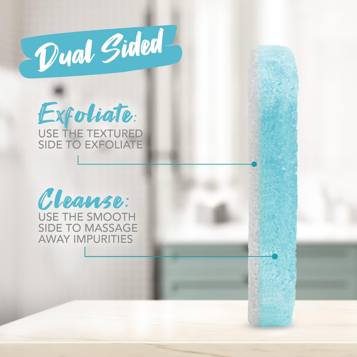 Spongeables Pedi Scrub Foot Exfoliating Sponge in a bathroom setting