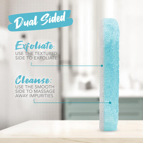 Spongeables Pedi Scrub Foot Exfoliating Sponge in a bathroom setting