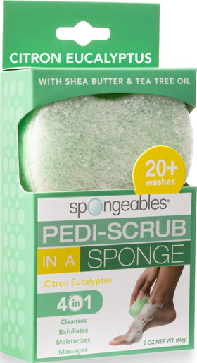 Spongeables Pedi Scrub Foot Exfoliating Sponge in citron eucalyptus scent