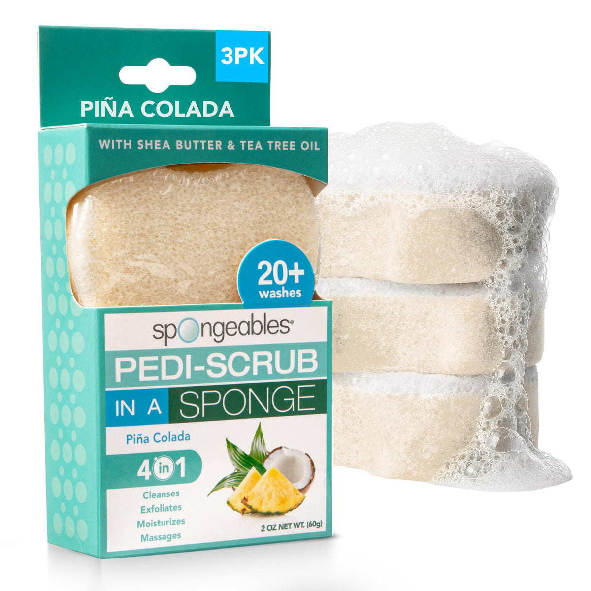 Spongeables Pedi Scrub Foot Exfoliating Sponge in Pina Colada scent front view