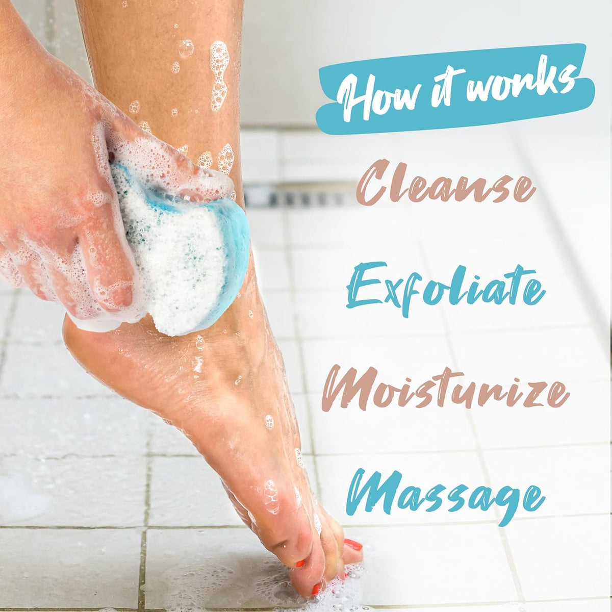 Spongeables Pedi Scrub Foot Exfoliating Sponge in use