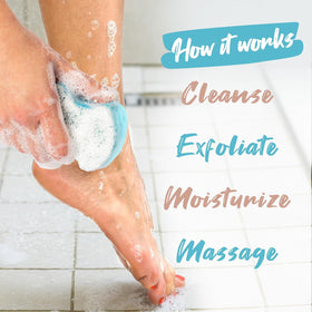 Spongeables Pedi Scrub Foot Exfoliating Sponge in use