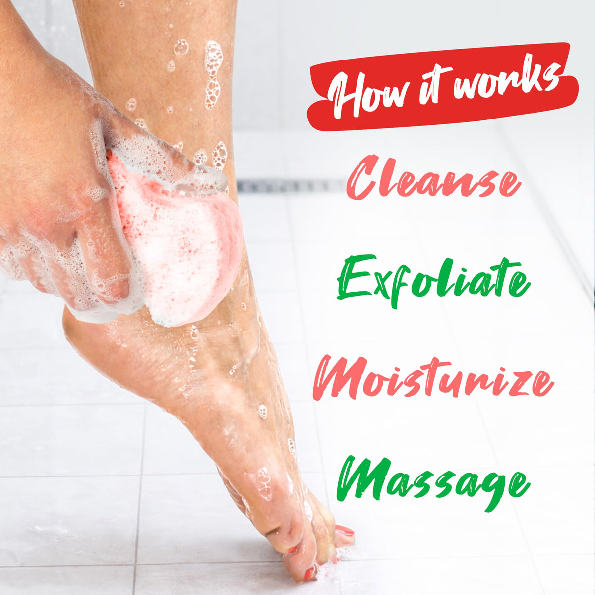 Spongeables Pedi Scrub Foot Exfoliating Sponge in use during foot care