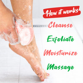 Spongeables Pedi Scrub Foot Exfoliating Sponge in use during foot care