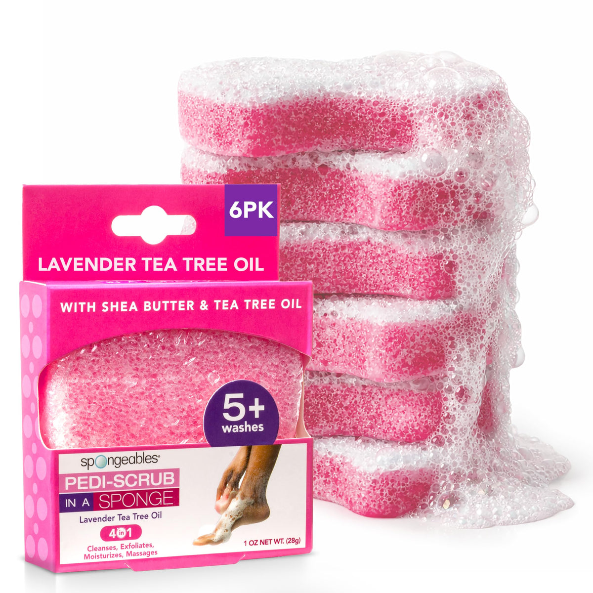 Spongeables Pedi Scrub Foot Exfoliating Sponge pack of 6 with lavender scent
