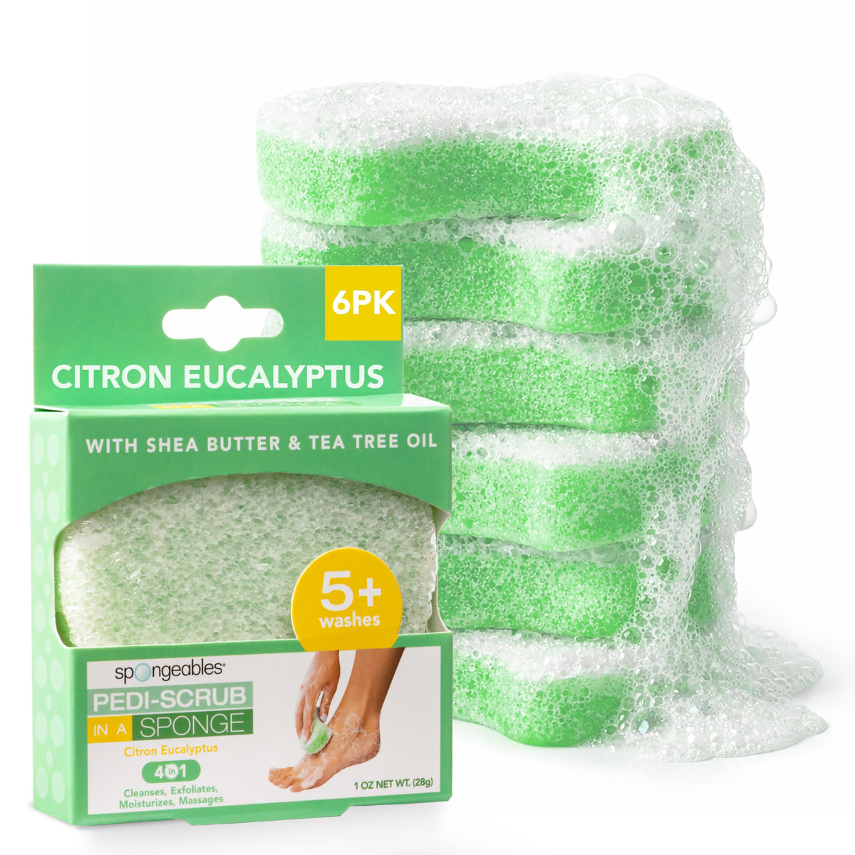 Spongeables Pedi Scrub Foot Exfoliating Wash Sponge in citron eucalyptus scent