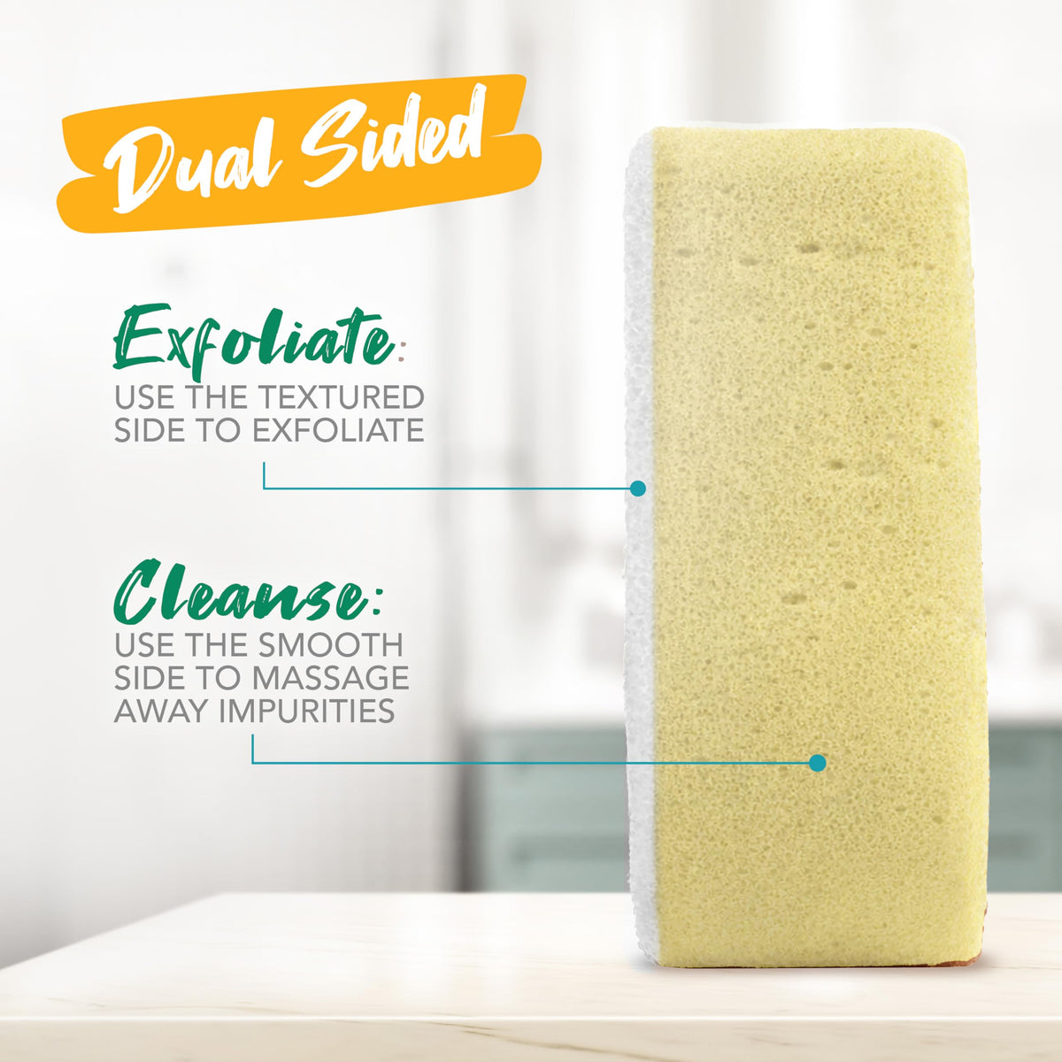 Spongeables sponge in a relaxing bath setting with citrus elements