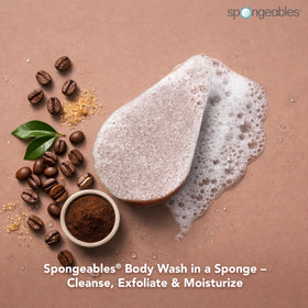 Spongeables sponge showing dual-textured design for exfoliating and cleansing