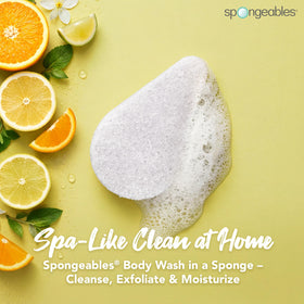 Spongeables sponge showing dual-textured surface for exfoliation and cleansing