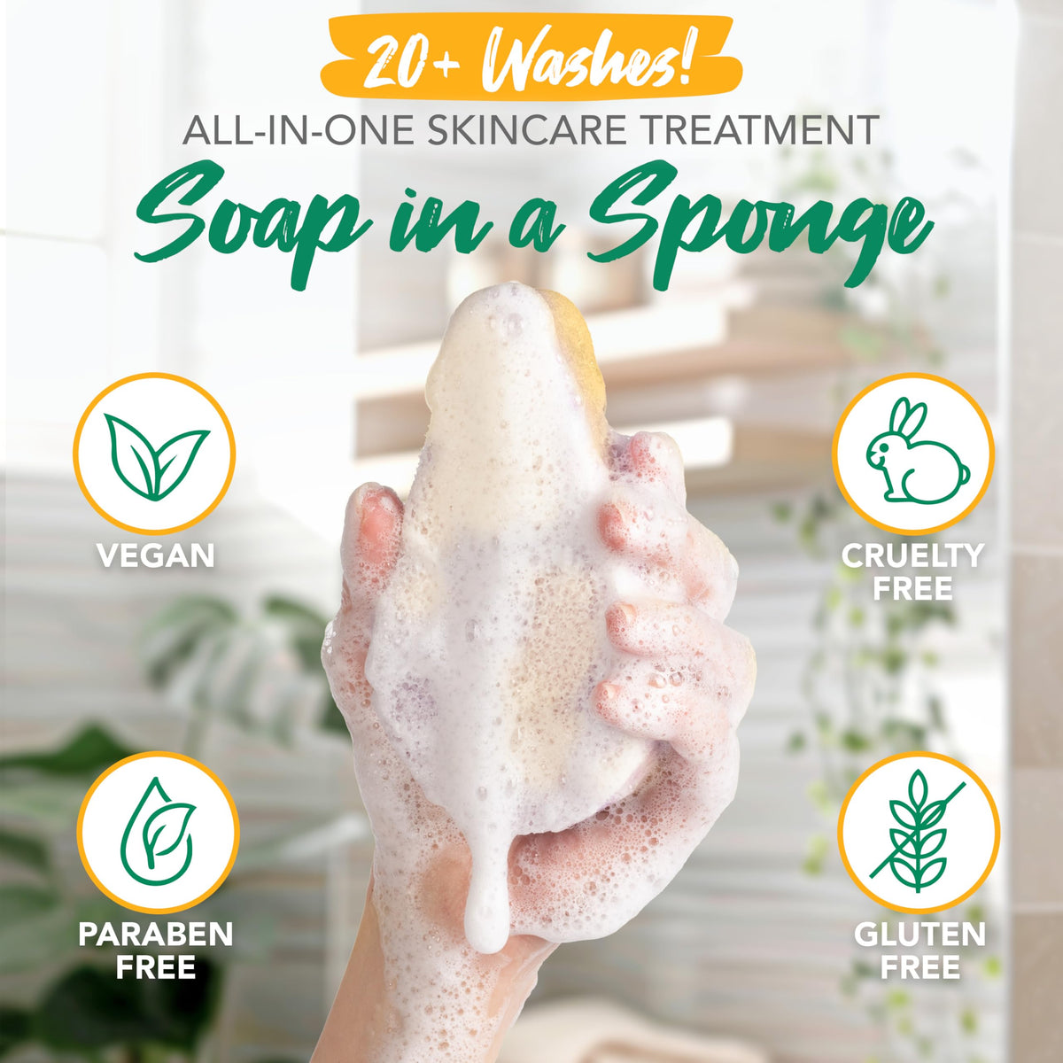 Spongeables sponge with olive oil and Vitamin E ingredients
