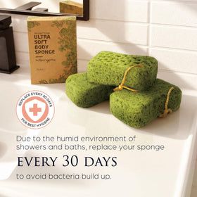 Spongentle Loofah Sponge displaying rich lather with soap