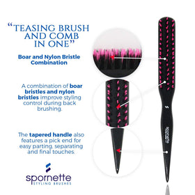 SPORNETTE Little Wonder Teasing Hair Brush displayed with hair care products