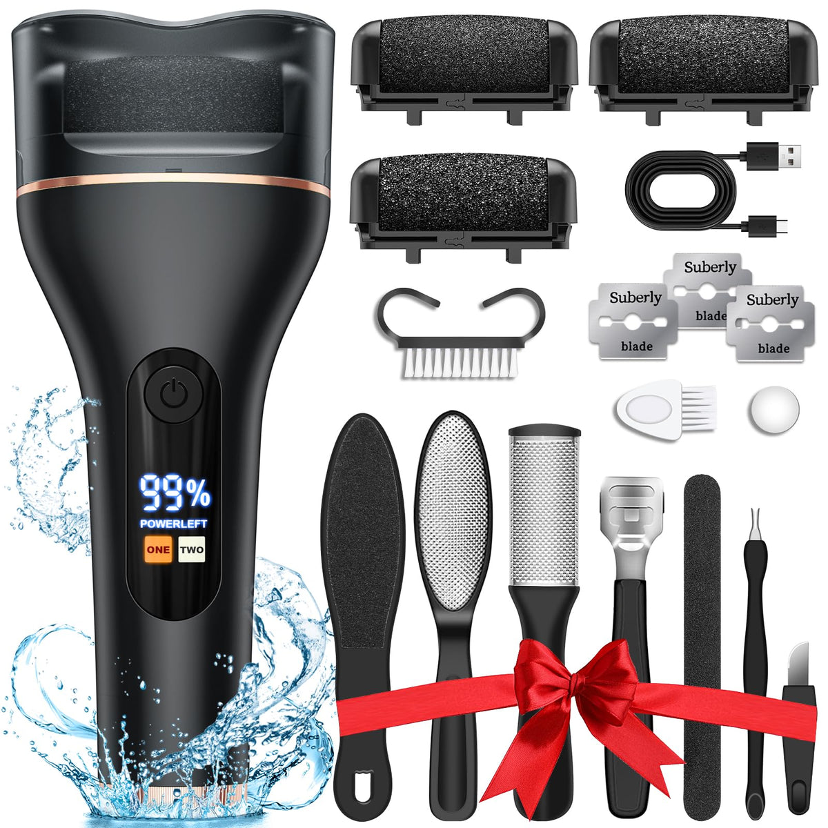 Spriak Callus Remover for Feet front view with accessories