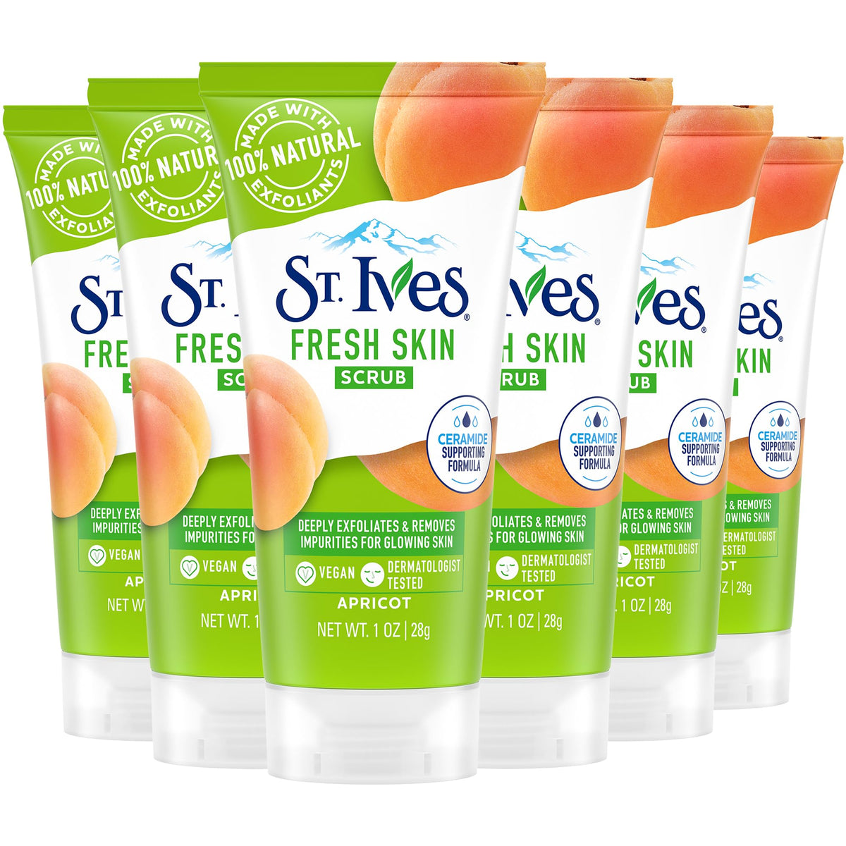 St. Ives Apricot Scrub travel-size 6-pack front view