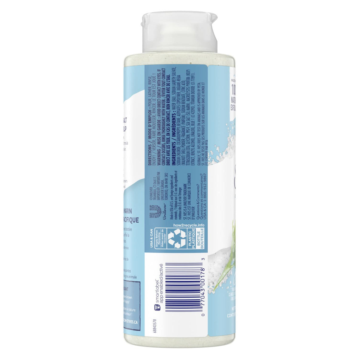 St. Ives body wash bottle with natural ingredients highlighted