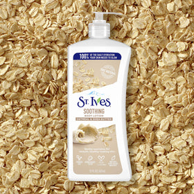 St. Ives lotion on a bathroom counter