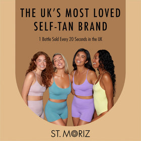 ST. MORIZ Dark Self Tanner Mousse in a bathroom setting
