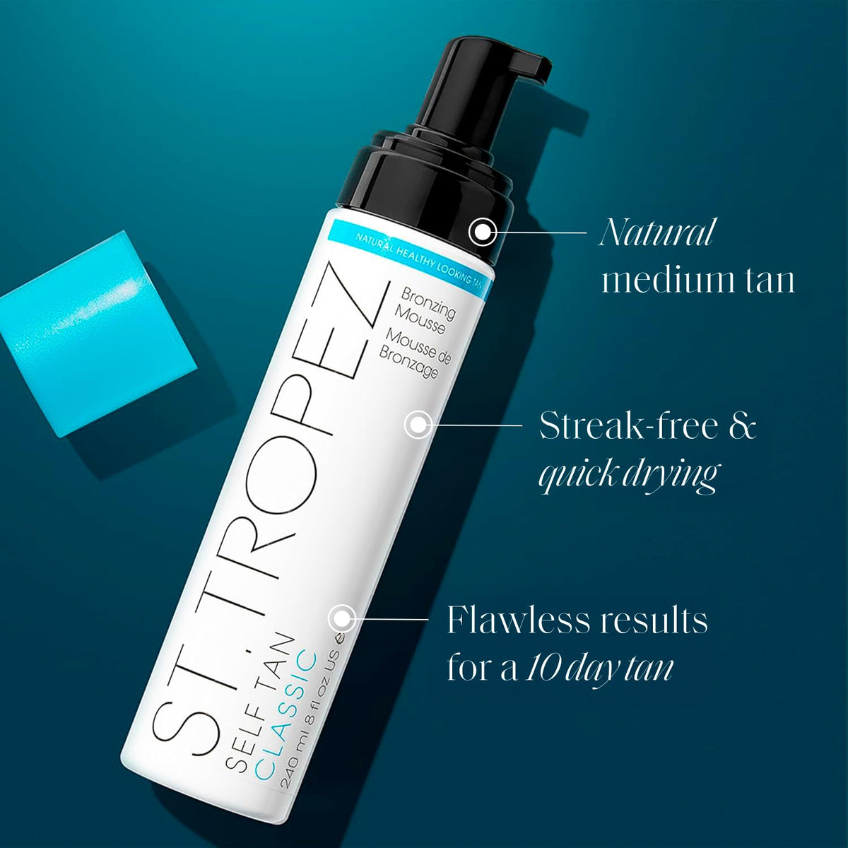 St.Tropez tanning mousse bottle with applicator mitt