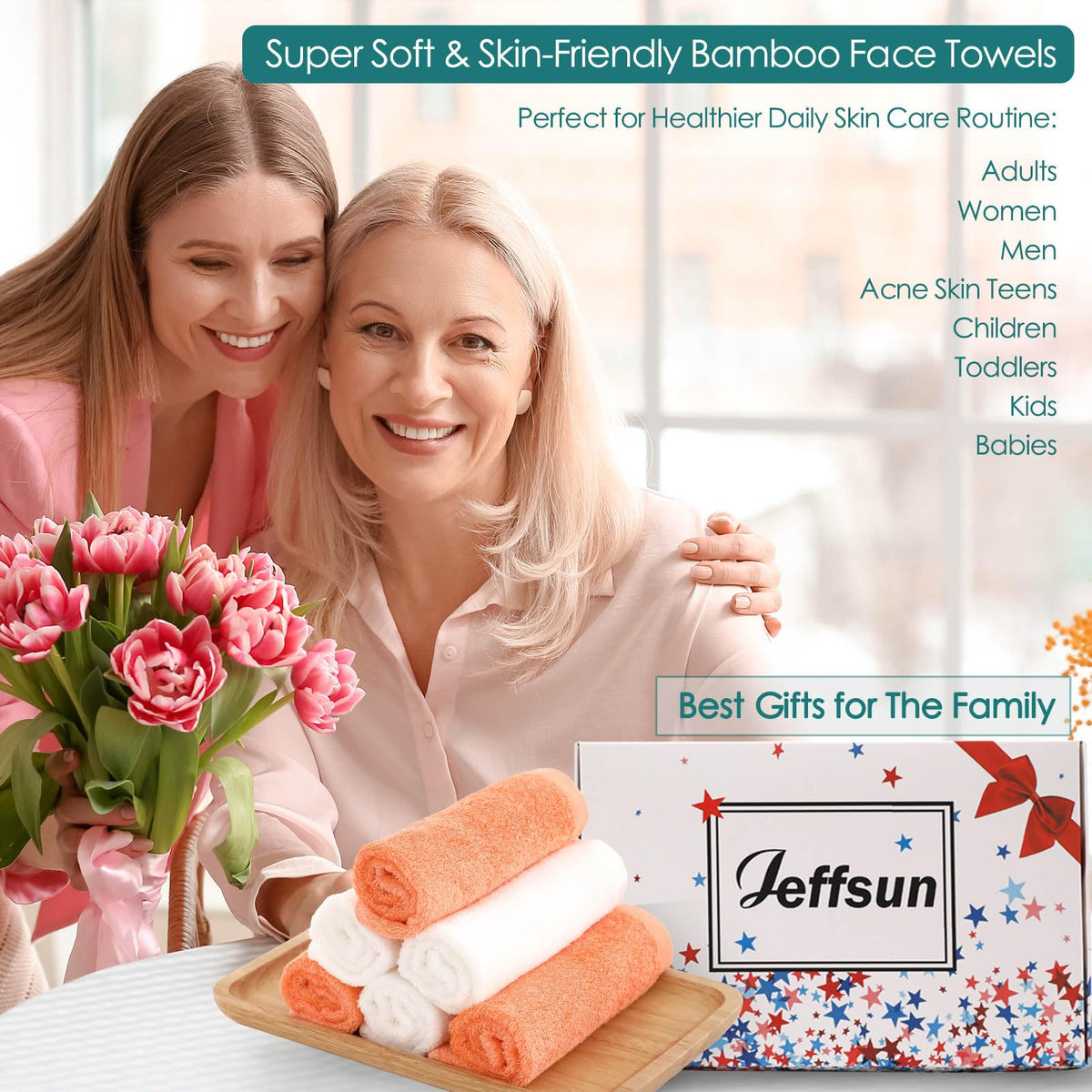 Stack of JEFFSUN Wash Cloths in various settings