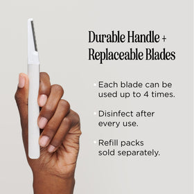StackedSkincare Dermaplaning Tool in use on a model's face