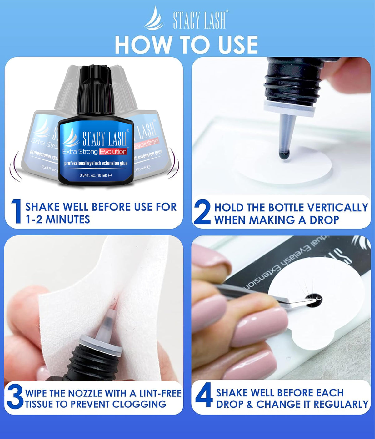 STACY LASH Extra Strong Evolution Eyelash Extension Glue with lash artist tools