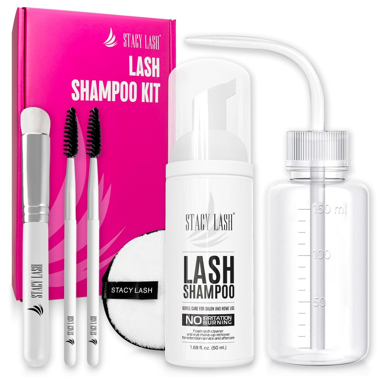 STACY LASH Lash Shampoo 100ml kit with cleansing pad and brush