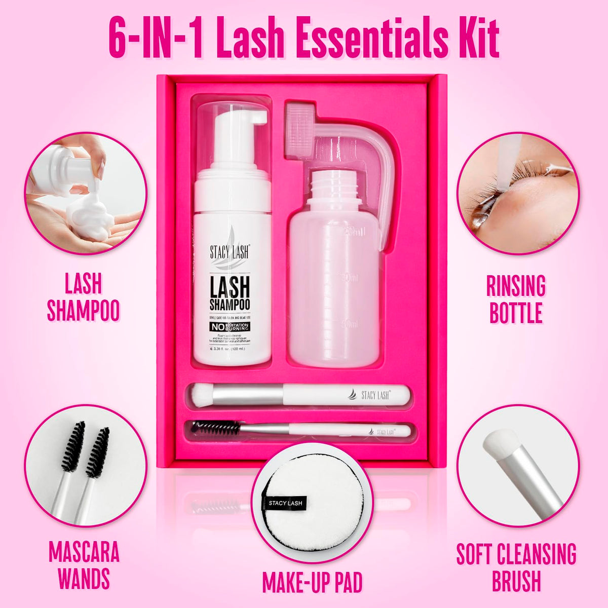 STACY LASH Lash Shampoo bottle with rinsing bottle and spoolies