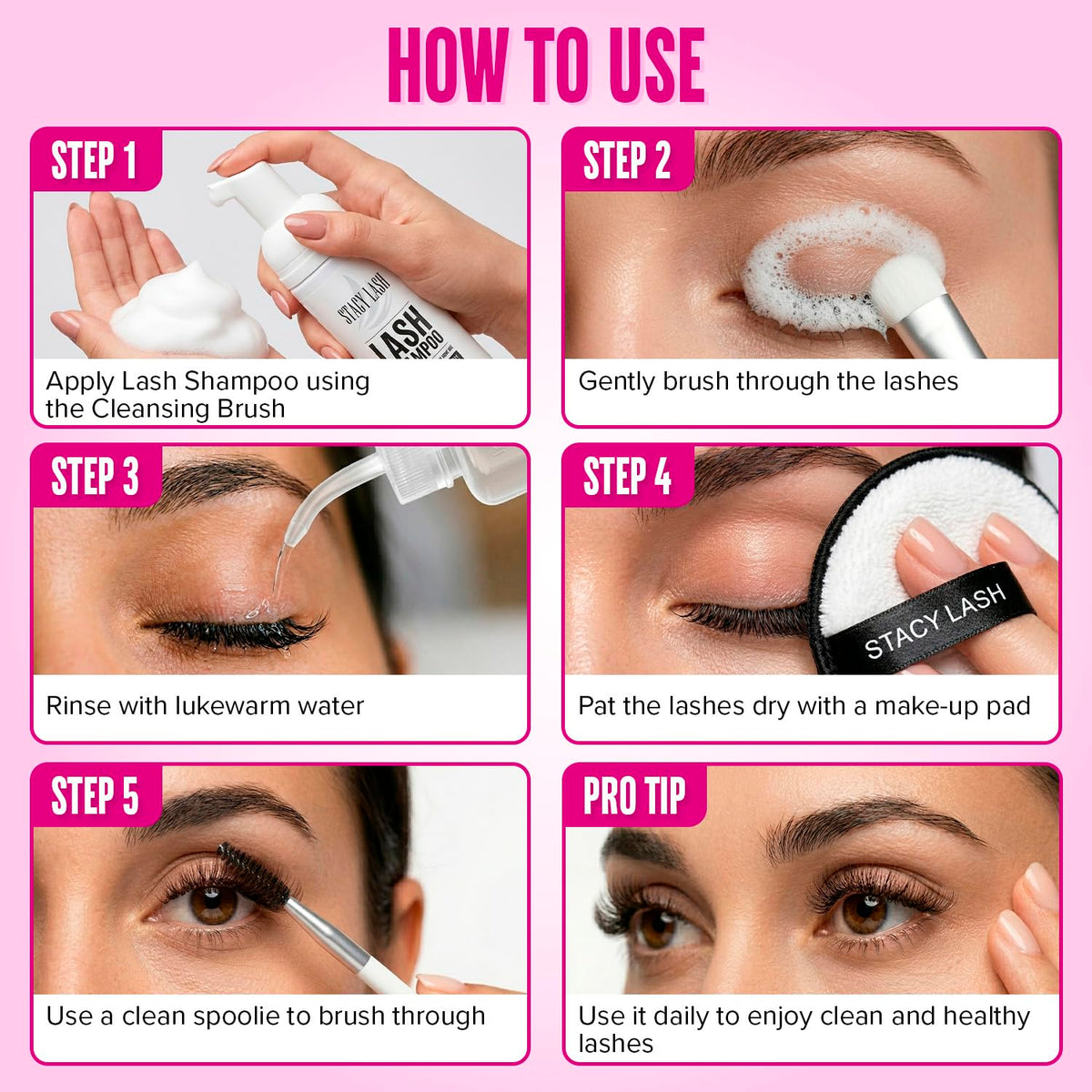 STACY LASH Lash Shampoo kit with all accessories laid out