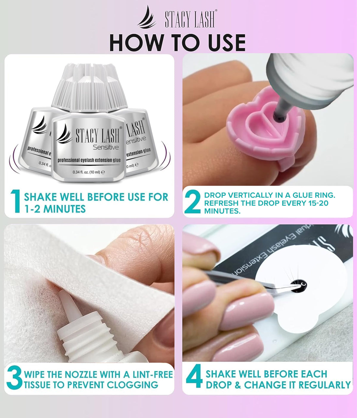 STACY LASH Sensitive Eyelash Extension Glue 10ml on table