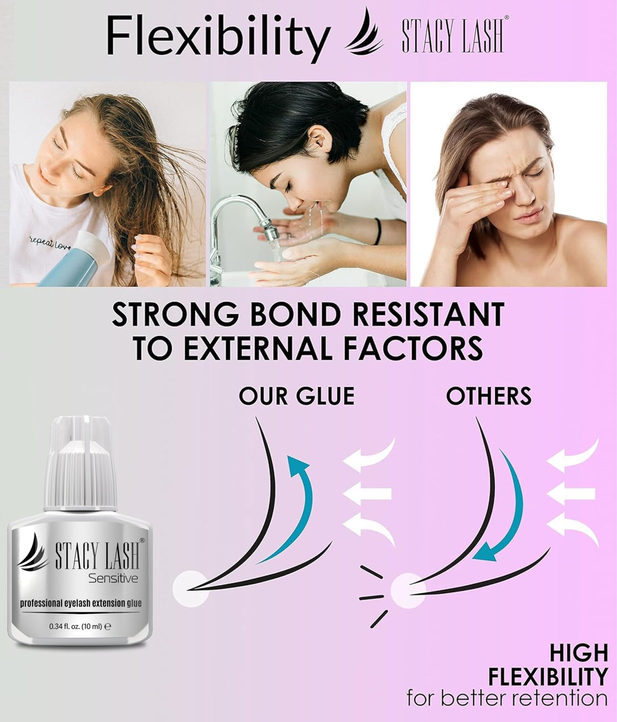STACY LASH Sensitive Eyelash Extension Glue in salon setting